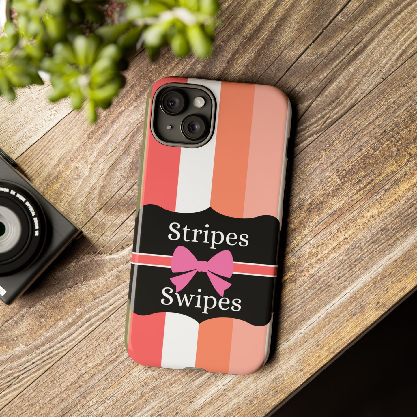 Phone Case iPhone 16/15/14 - Peachy Stripes & Swipes Tough Case