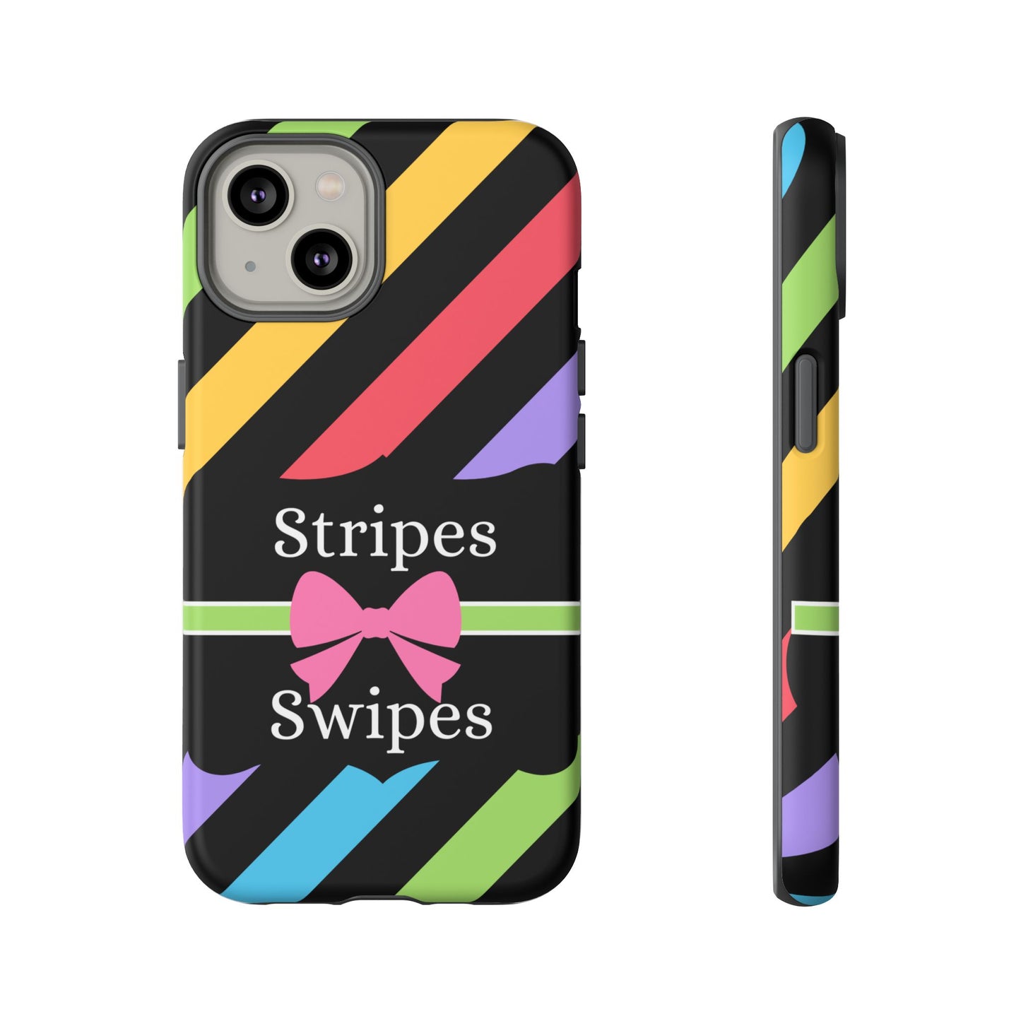 Phone Case iPhone 16/15/14 - Diagonal Vivid Black Stripes & Swipes Tough Case