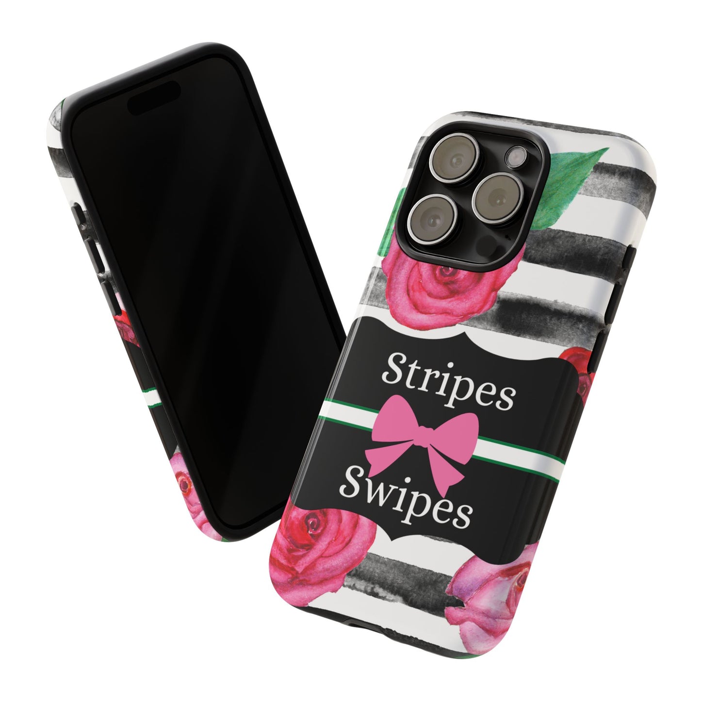 Phone Case iPhone 16/15/14 - Black/White Rose Stripes & Swipes Tough Case