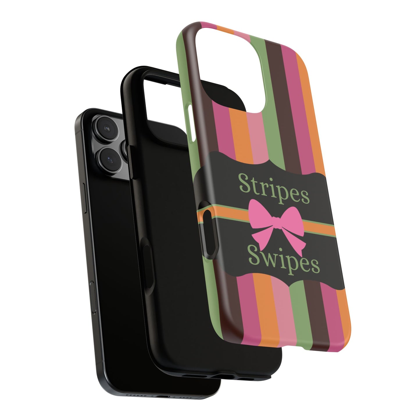 Phone Case iPhone 16/15/14 - Brown/Green Stripes & Swipes Tough Case