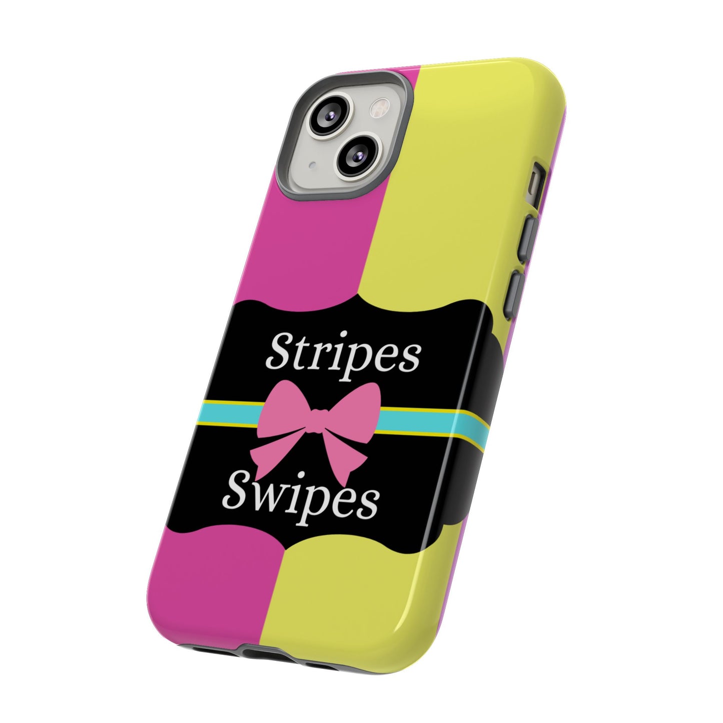 Phone Case iPhone 16/15/14 - Pink/Yellow Stripes & Swipes Tough Case