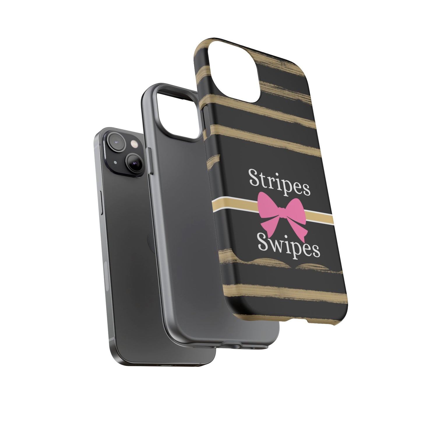 Phone Case iPhone 16/15/14 - Black/Beige Stripes & Swipes Tough Case