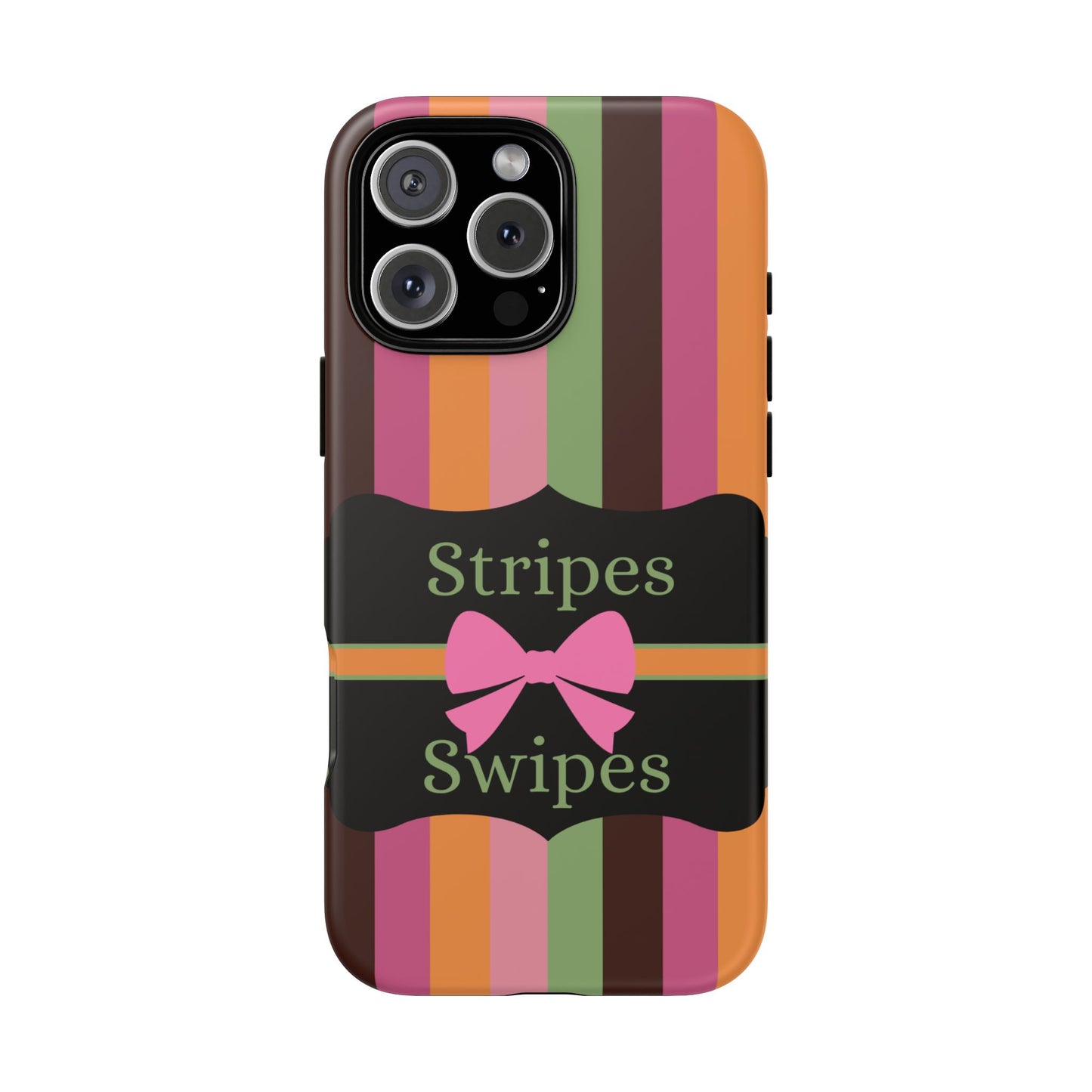 Phone Case iPhone 16/15/14 - Brown/Green Stripes & Swipes Tough Case