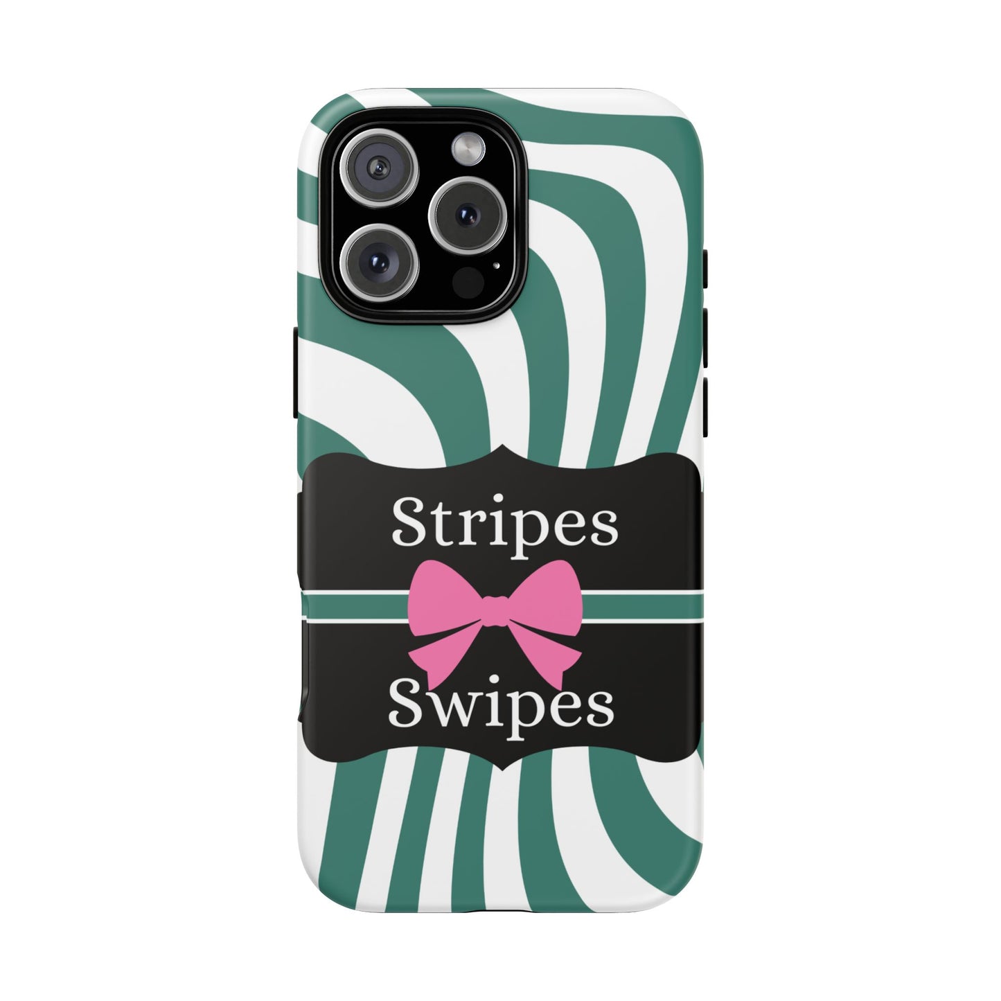 Phone Case iPhone 16/15/14 - Wavy Green/White Stripes & Swipes Tough Case