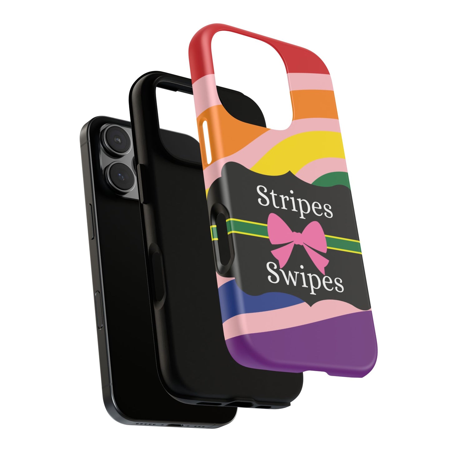 Phone Case iPhone 16/15/14 - Wavy Vivid/Pink Stripes & Swipes Tough Case