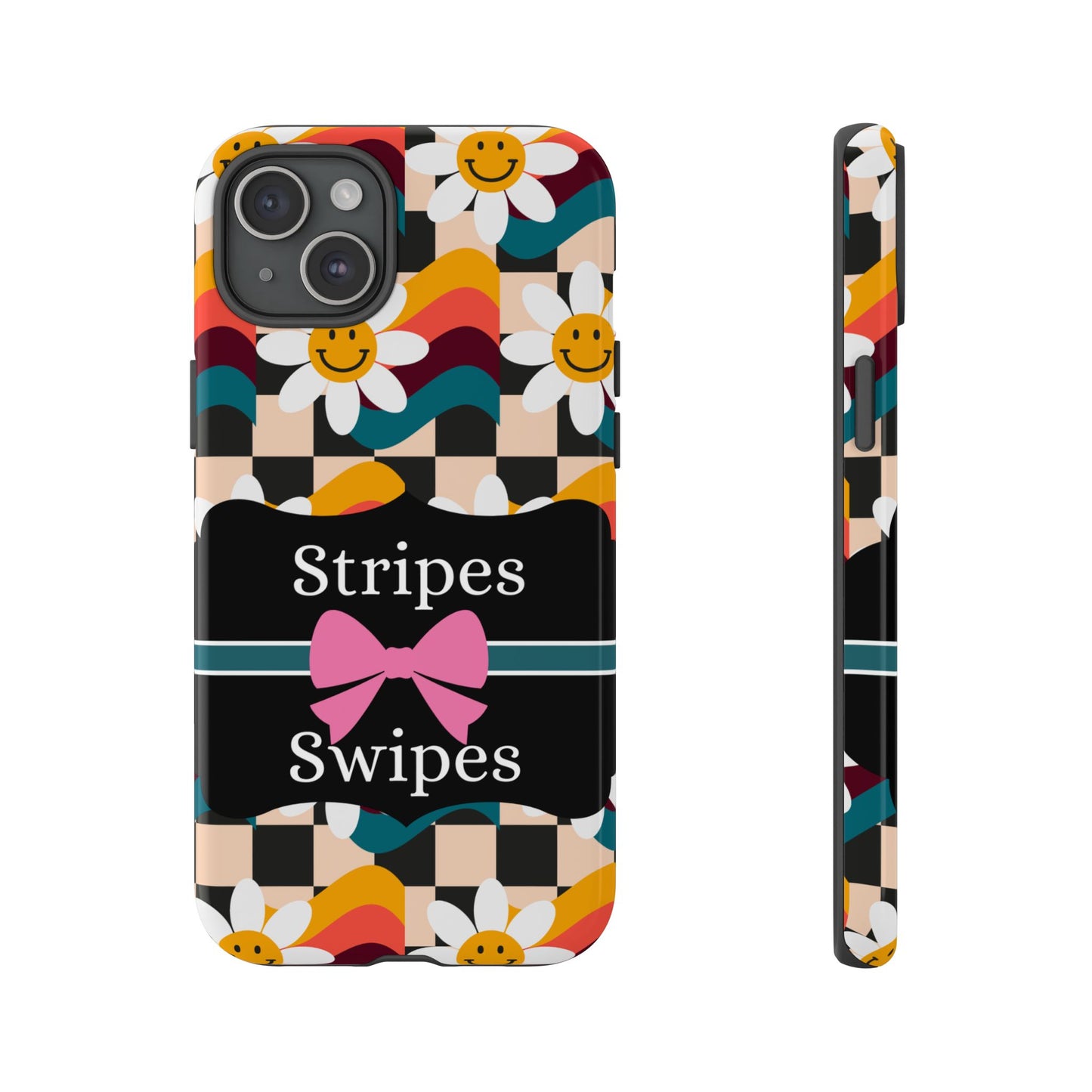 Phone Case iPhone 16/15/14 - Smiley Faces Stripes & Swipes Tough Case