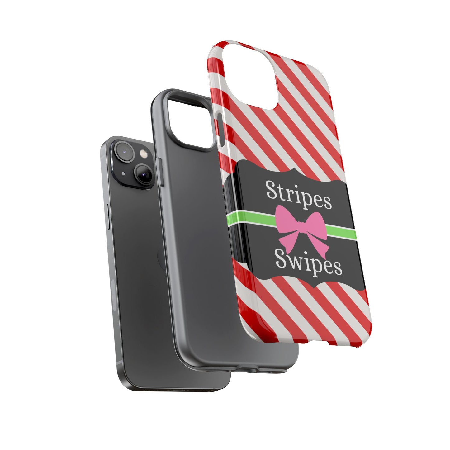 Phone Case iPhone 16/15/14 - Diagonal Red/White Stripes & Swipes Tough Case