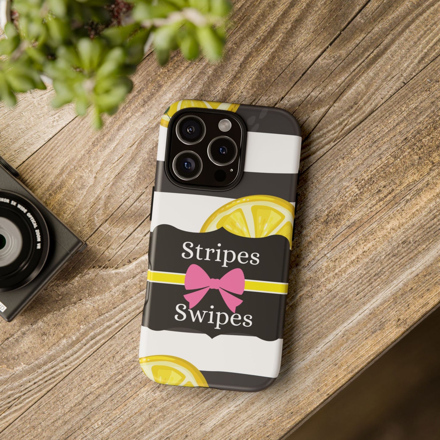 Phone Case iPhone 16/15/14 - Lemony Stripes & Swipes Tough Case