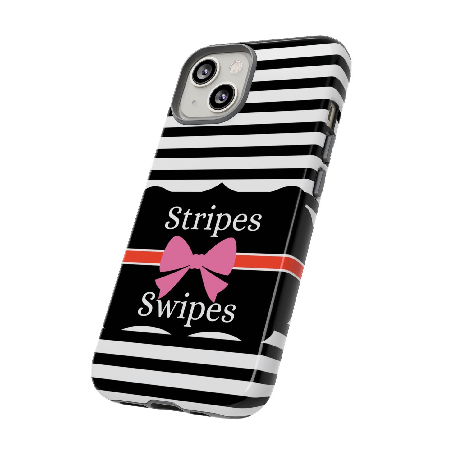 Phone Case iPhone 16/15/14 -Black/White/Red Stripes & Swipes Tough Case