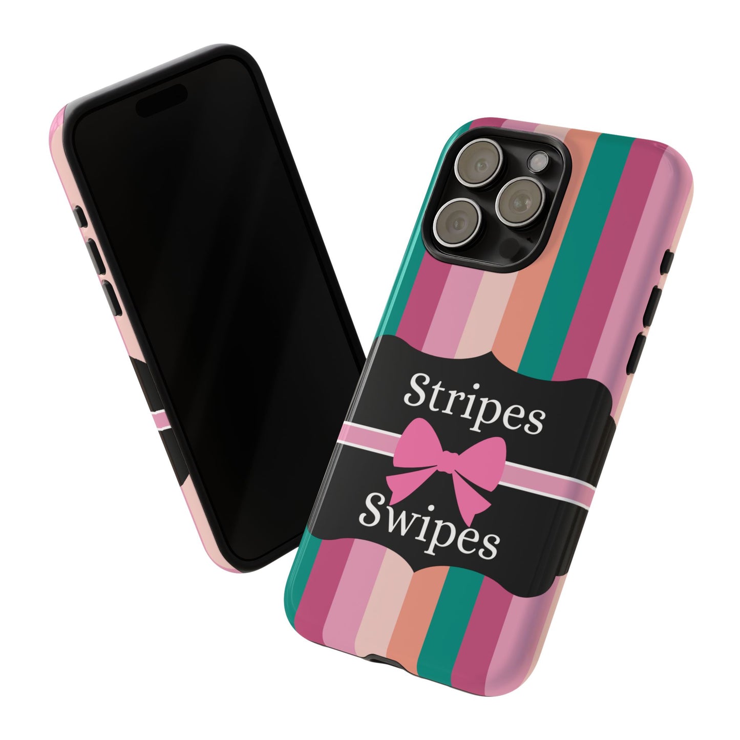 Phone Case iPhone 16/15/14 - Green/Pink/Peach Stripes & Swipes Tough Case