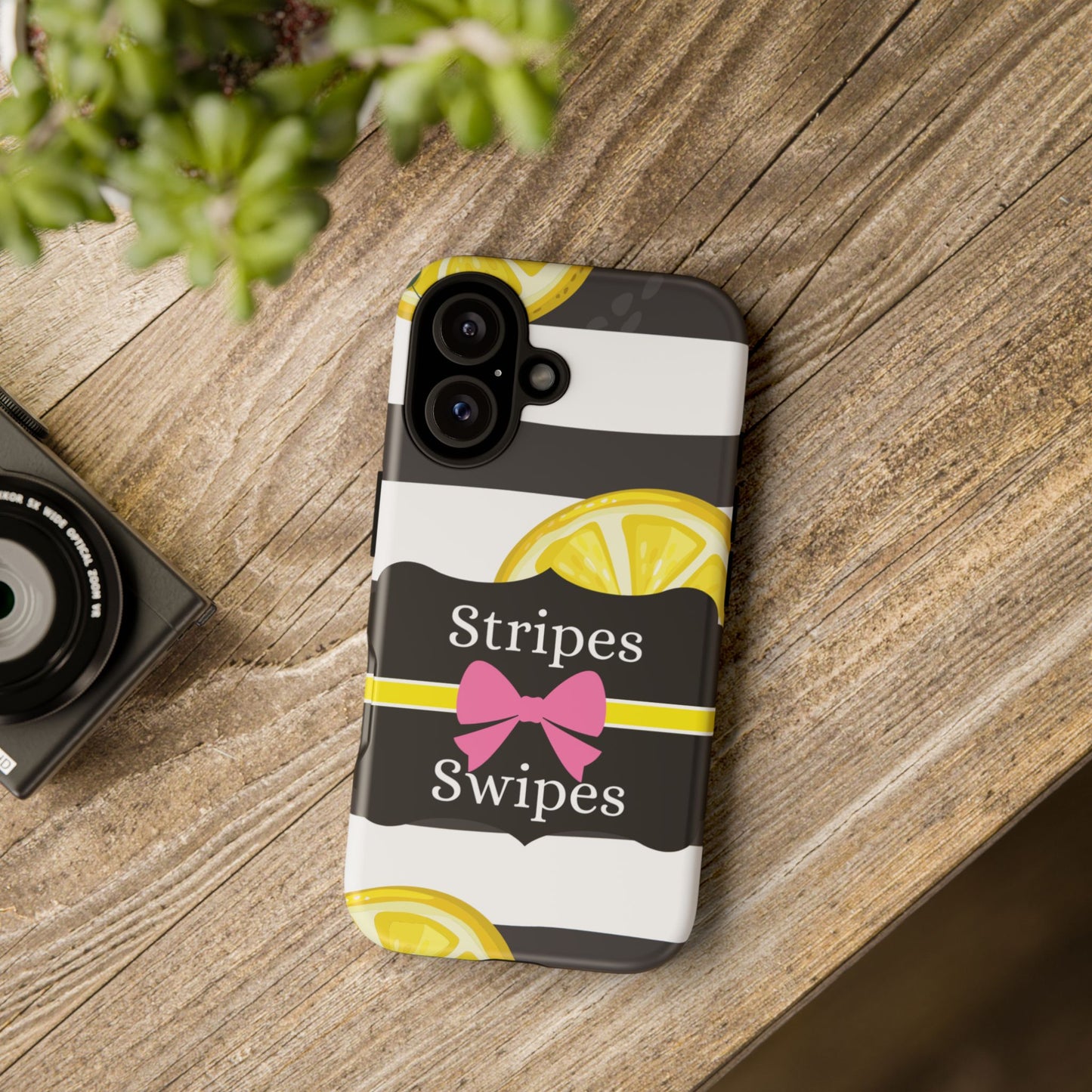 Phone Case iPhone 16/15/14 - Lemony Stripes & Swipes Tough Case