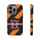 Phone Case iPhone 16/15/14 - Orange/Black Stripes & Swipes Tough Case