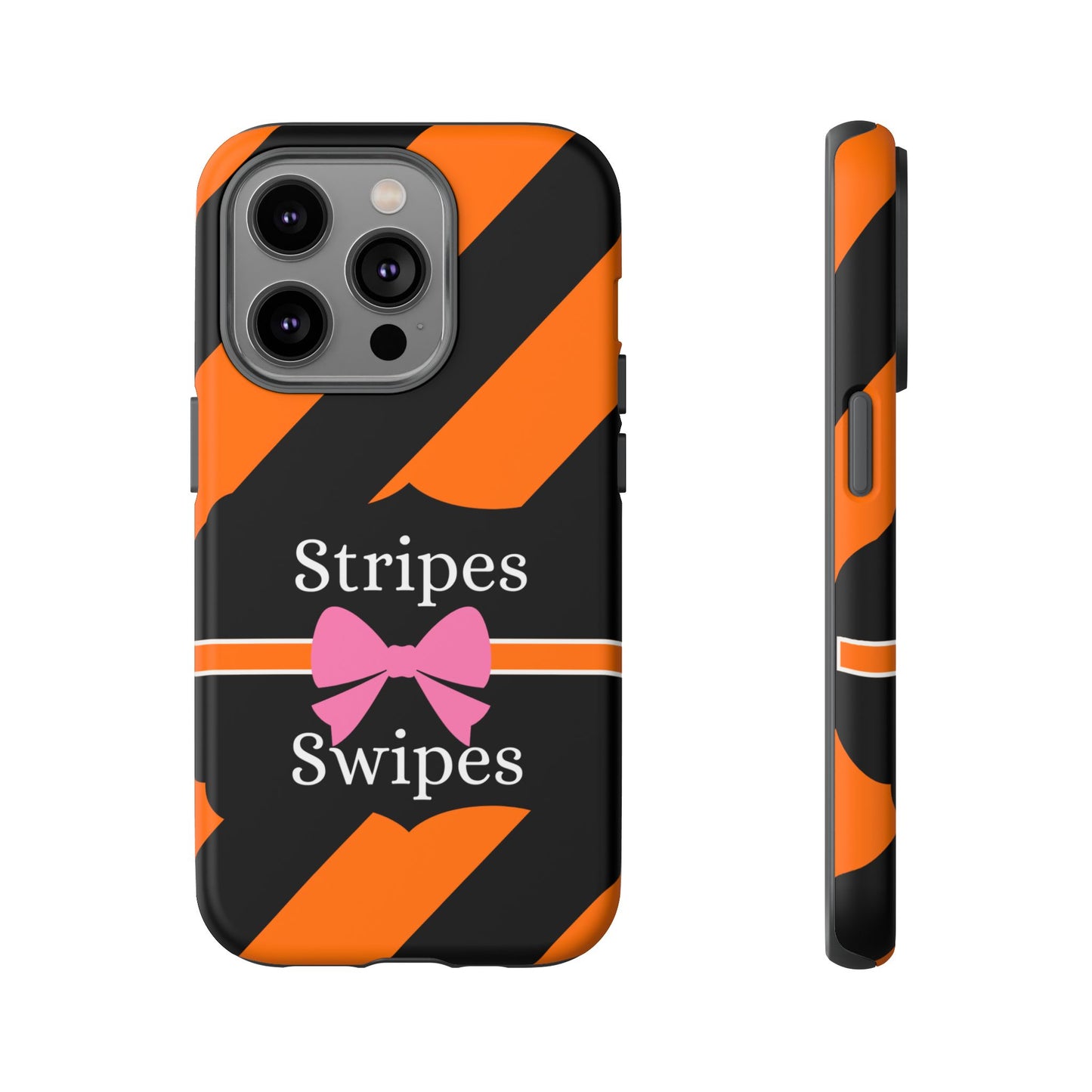 Phone Case iPhone 16/15/14 - Orange/Black Stripes & Swipes Tough Case