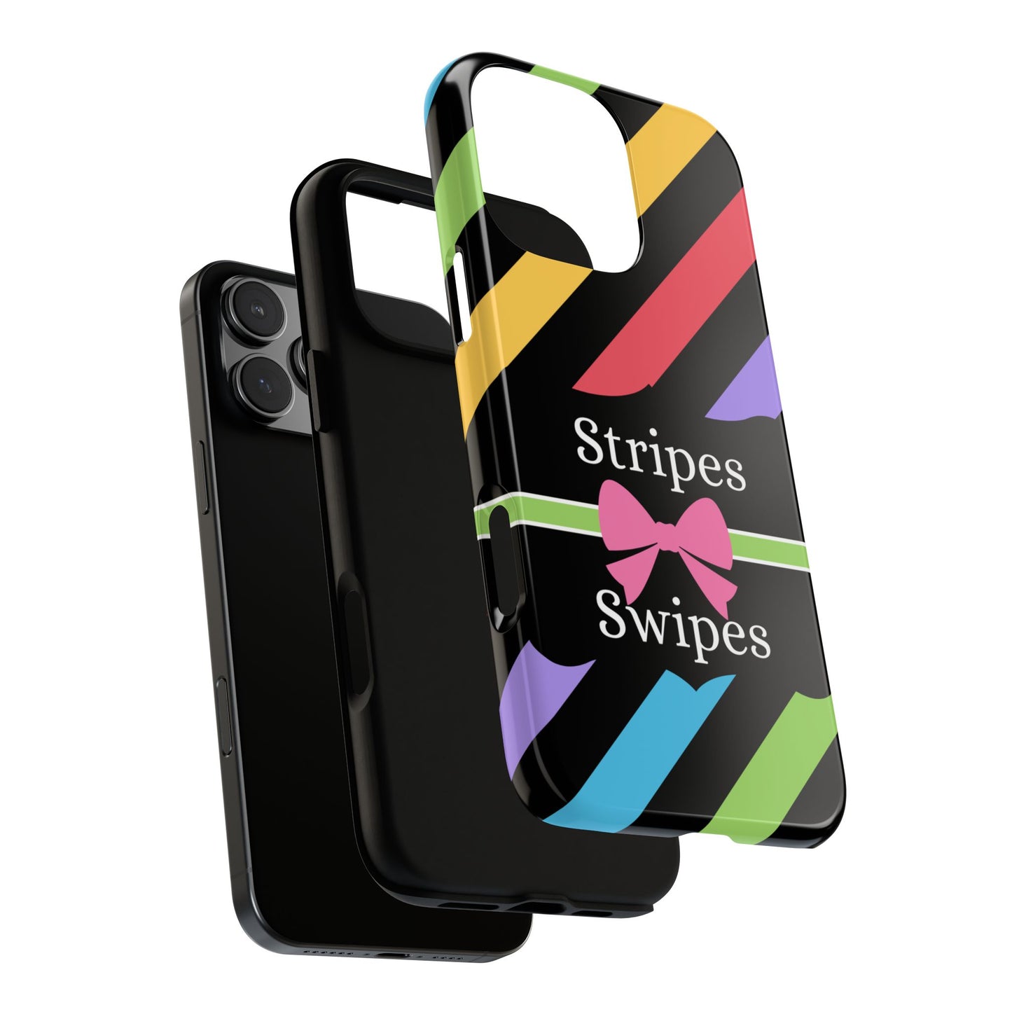 Phone Case iPhone 16/15/14 - Diagonal Vivid Black Stripes & Swipes Tough Case