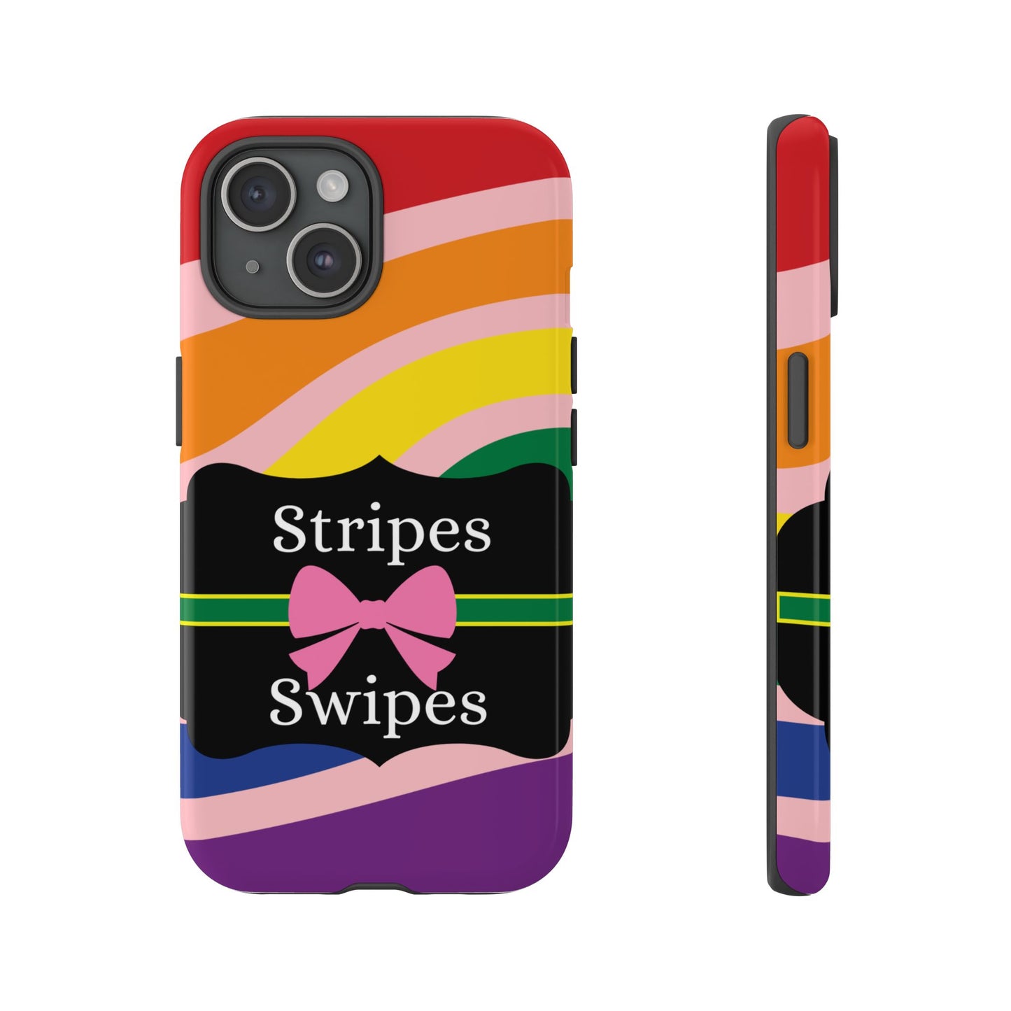 Phone Case iPhone 16/15/14 - Wavy Vivid/Pink Stripes & Swipes Tough Case