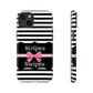 Phone Case iPhone 16/15/14 - Black/White/Pink Stripes & Swipes Tough Case