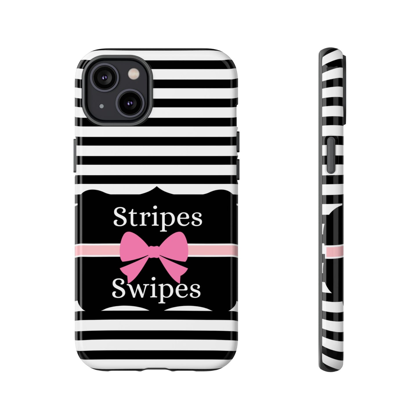 Phone Case iPhone 16/15/14 - Black/White/Pink Stripes & Swipes Tough Case