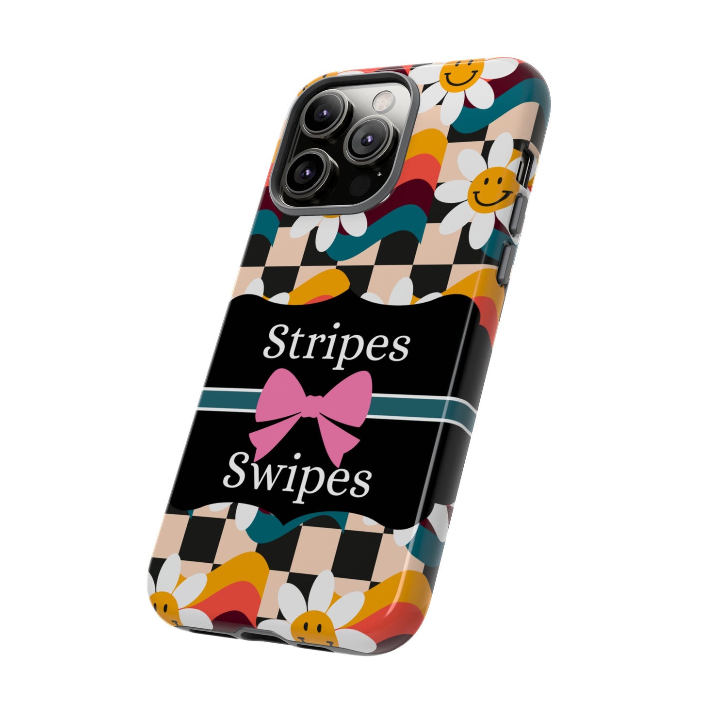 Phone Case iPhone 16/15/14 - Smiley Faces Stripes & Swipes Tough Case