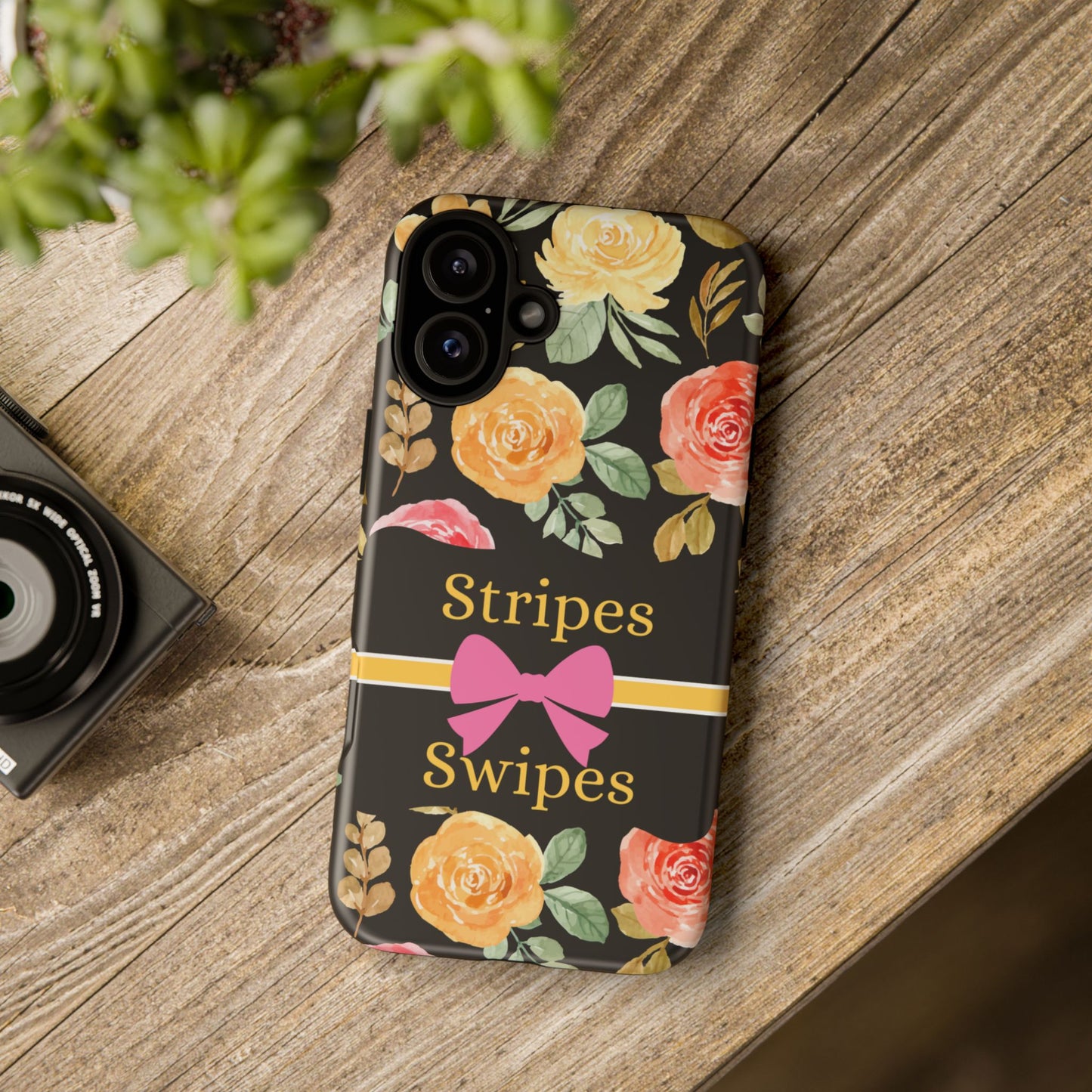 Phone Case iPhone 16/15/14 - Flowers Stripes & Swipes Tough Case