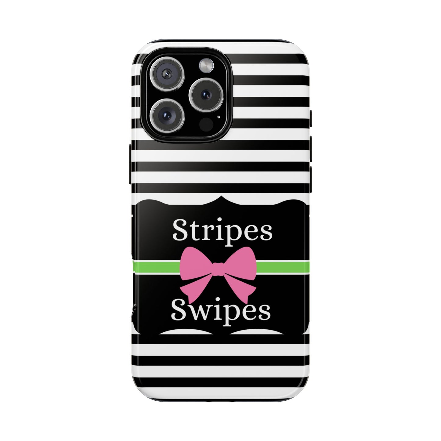 Phone Case iPhone 16/15/14 - Black/White/Green Stripes & Swipes Tough Case