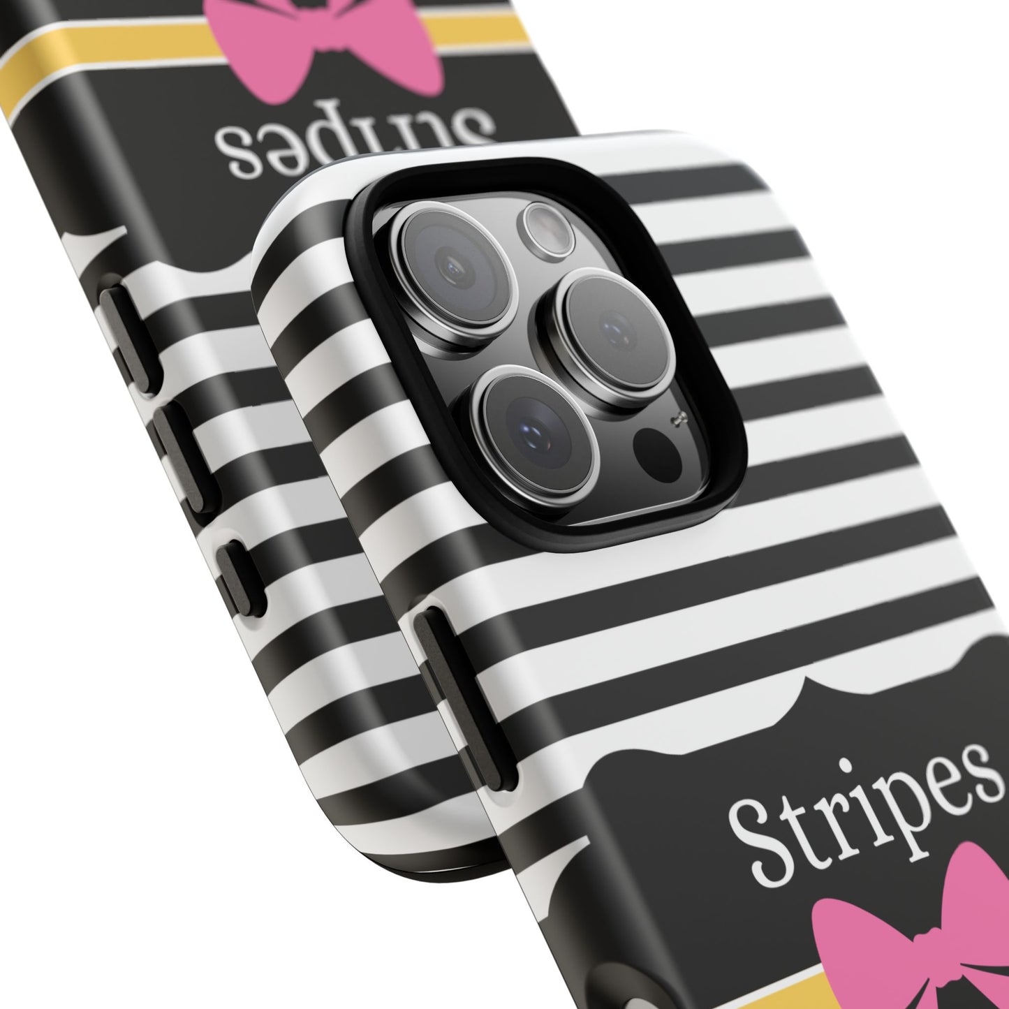 Phone Case iPhone 16/15/14 - Black/White/Yellow Stripes & Swipes Tough Case