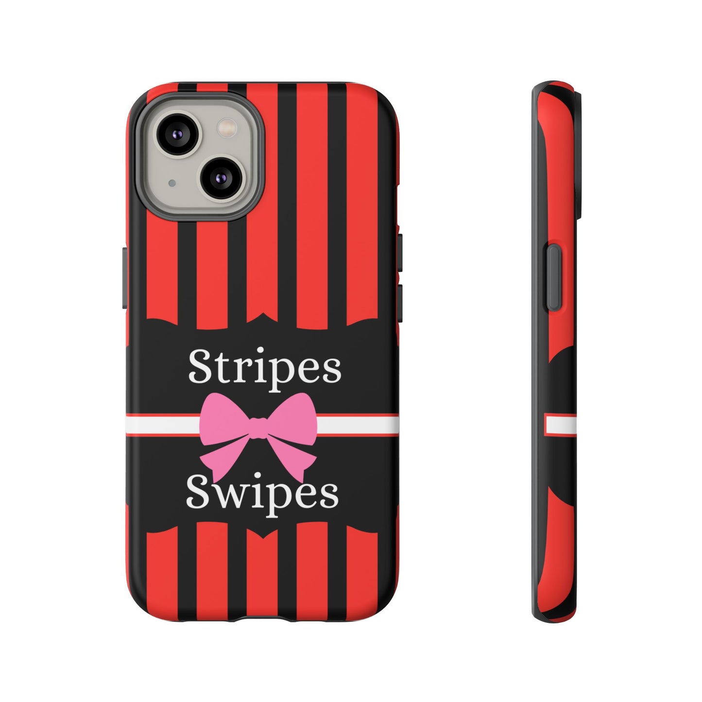 Phone Case iPhone 16/15/14 - Red/Black/White Stripes & Swipes Tough Case