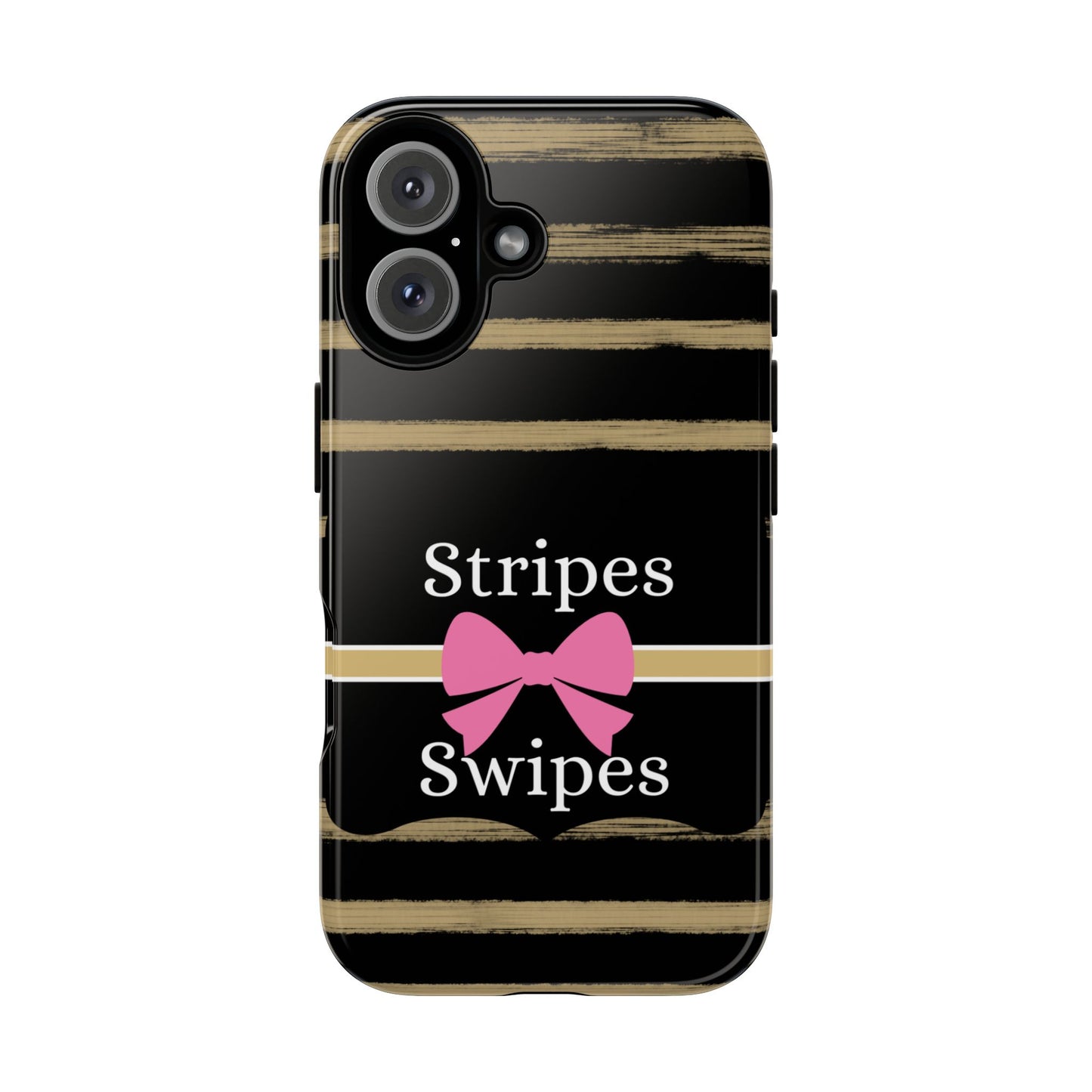 Phone Case iPhone 16/15/14 - Black/Beige Stripes & Swipes Tough Case