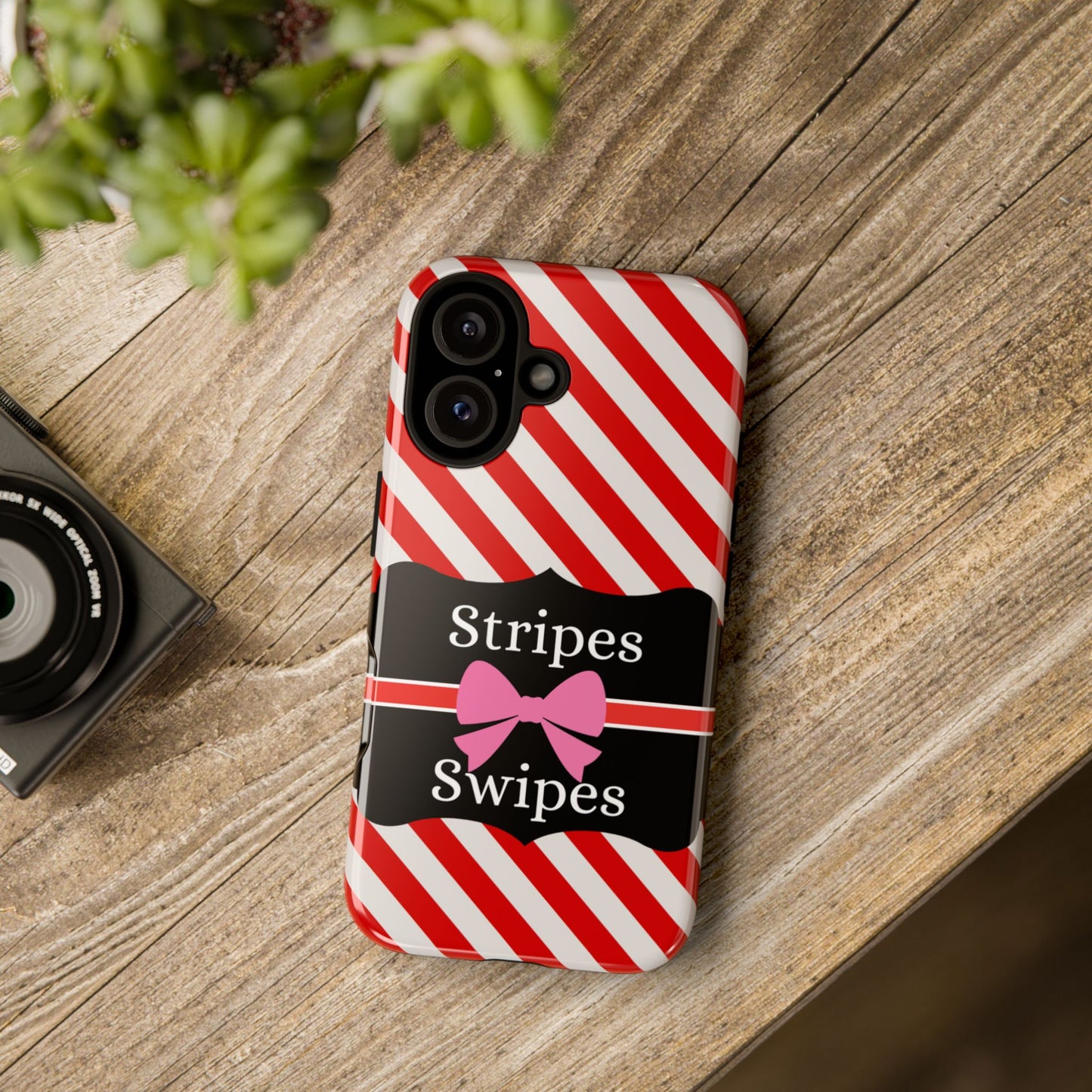 Phone Case iPhone 16/15/14 - Red/White Stripes & Swipes Tough Case