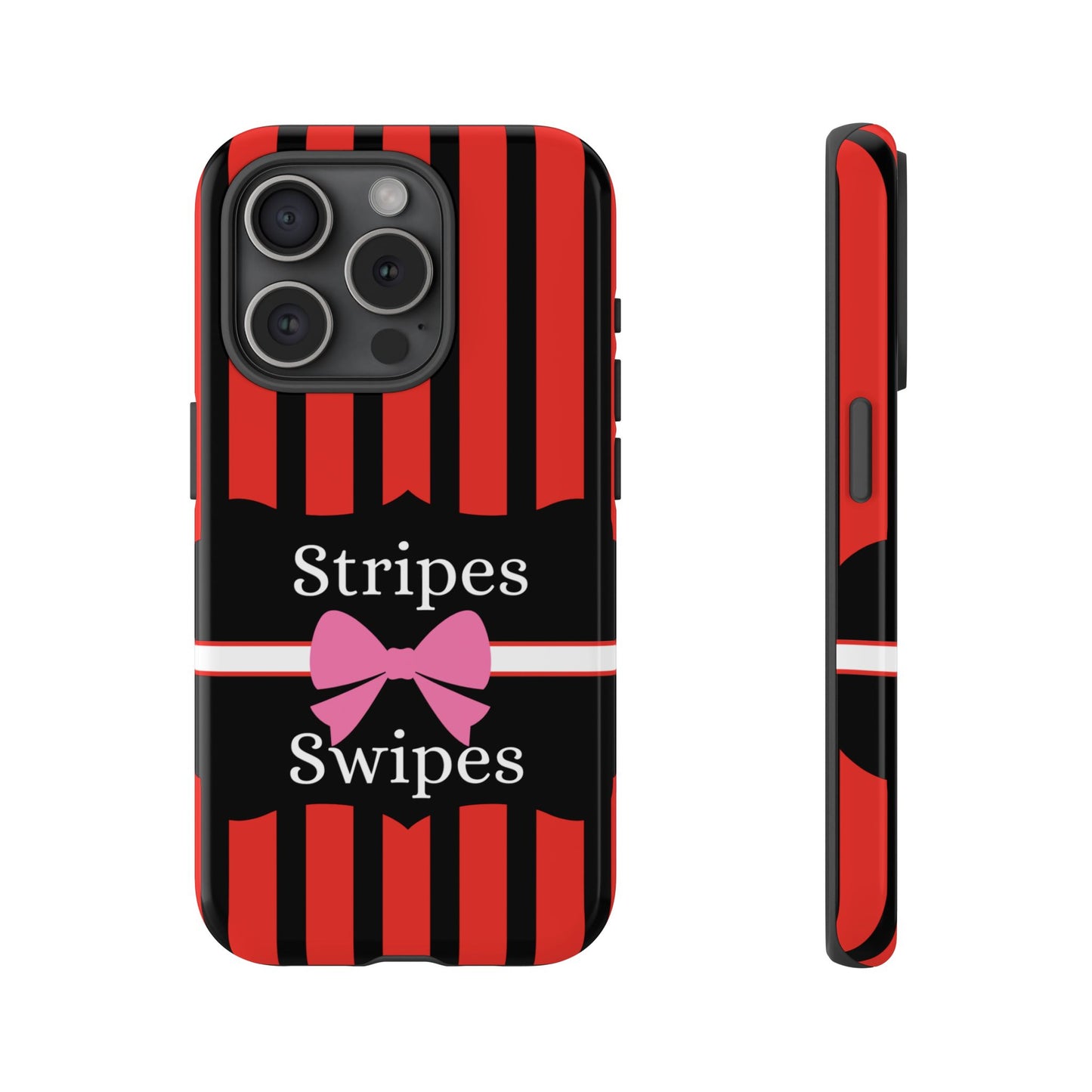 Phone Case iPhone 16/15/14 - Red/Black/White Stripes & Swipes Tough Case