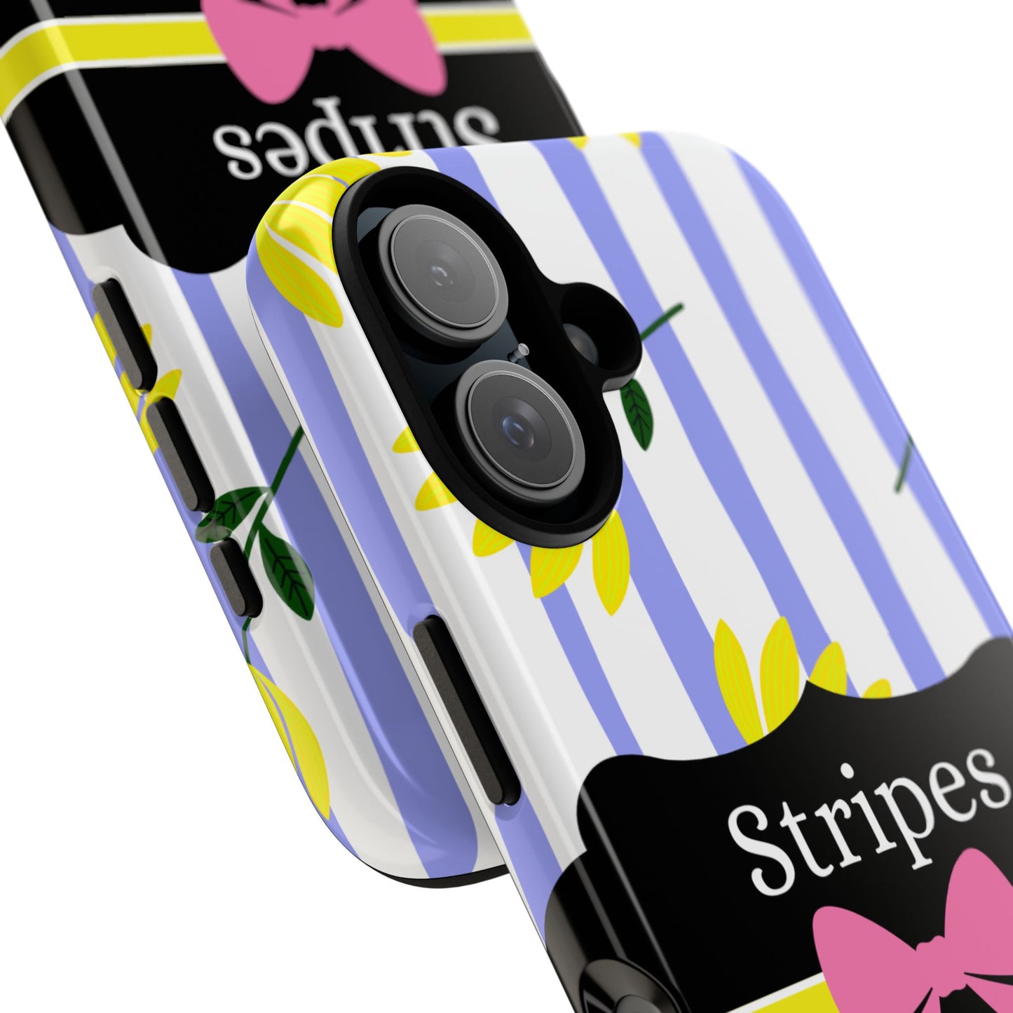 Phone Case iPhone 16/15/14 - Blue/White Yellow Stripes & Swipes Tough Case