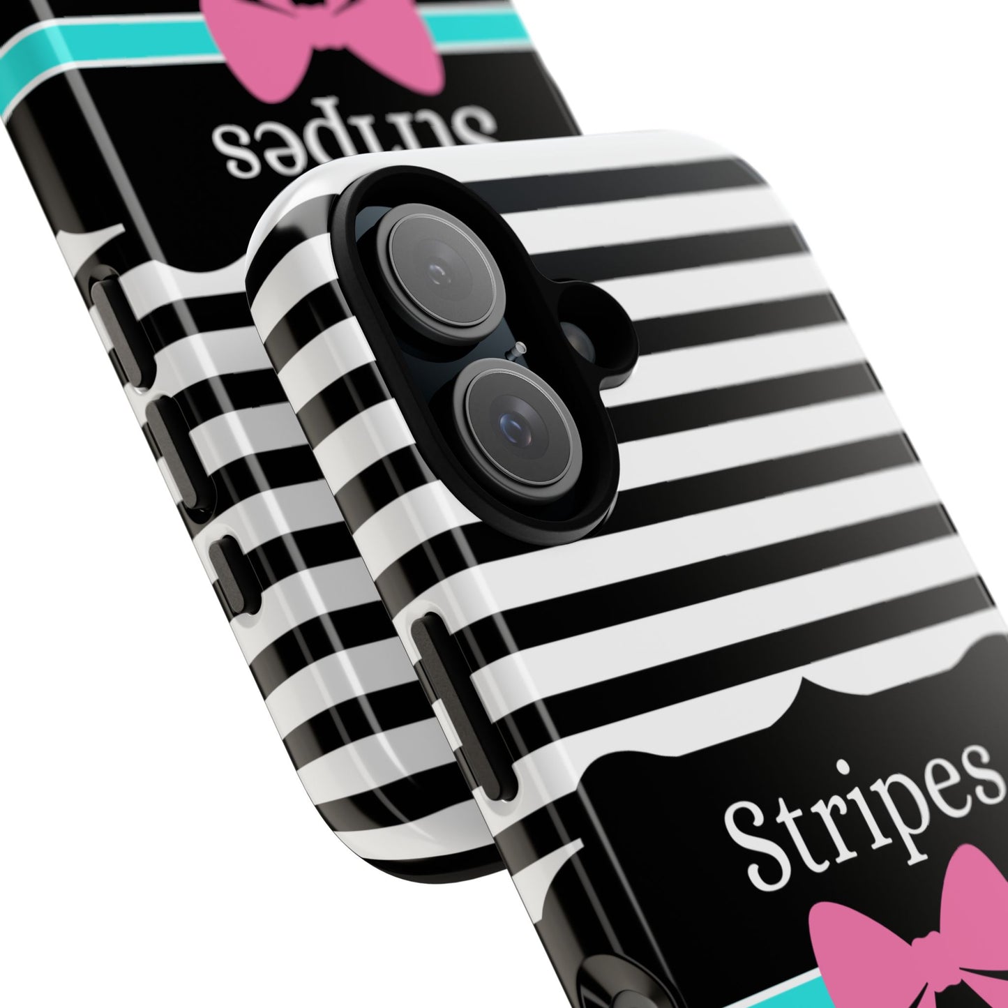 Phone Case iPhone 16/15/14 - Black/White/Blue Stripes & Swipes Tough Case