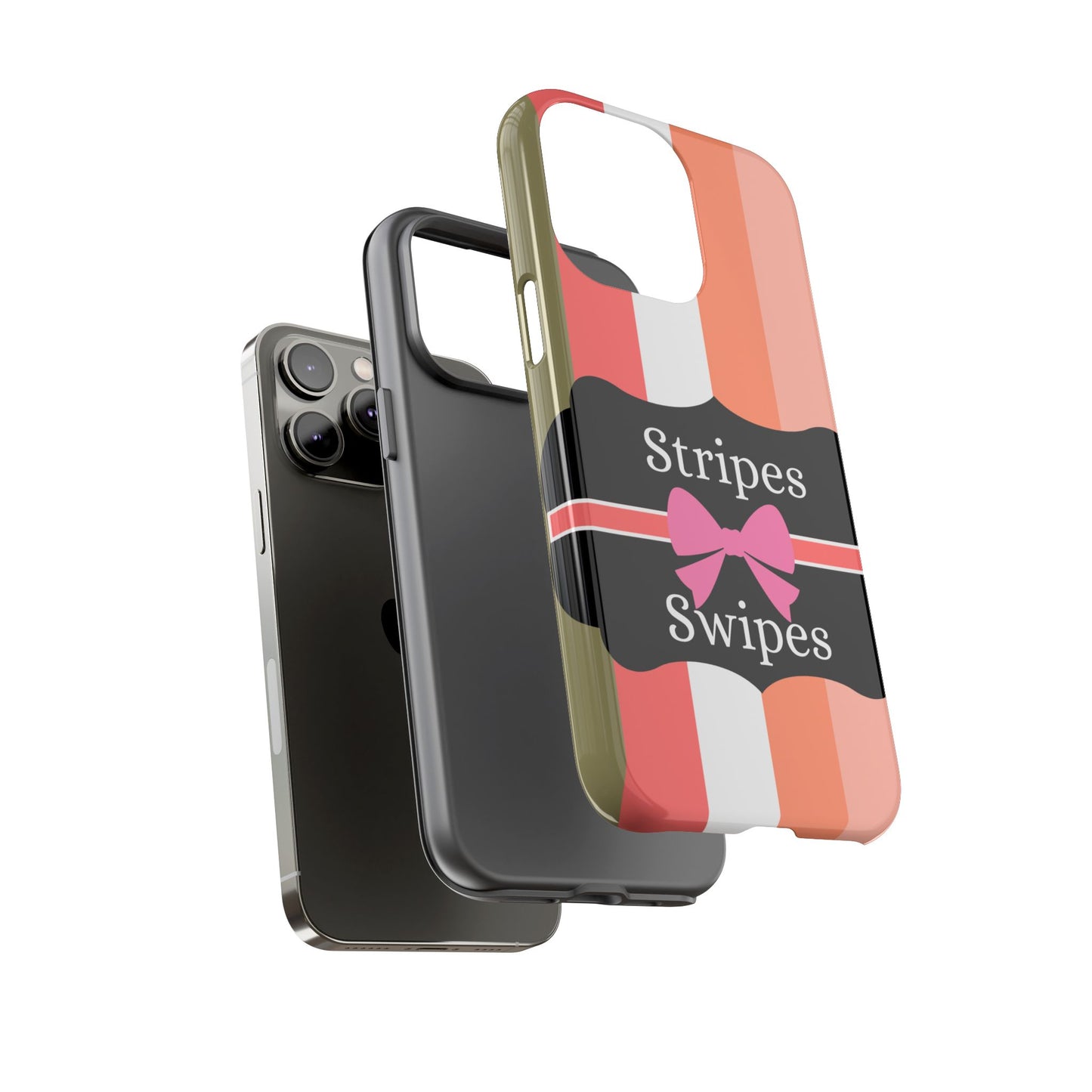 Phone Case iPhone 16/15/14 - Peachy Stripes & Swipes Tough Case