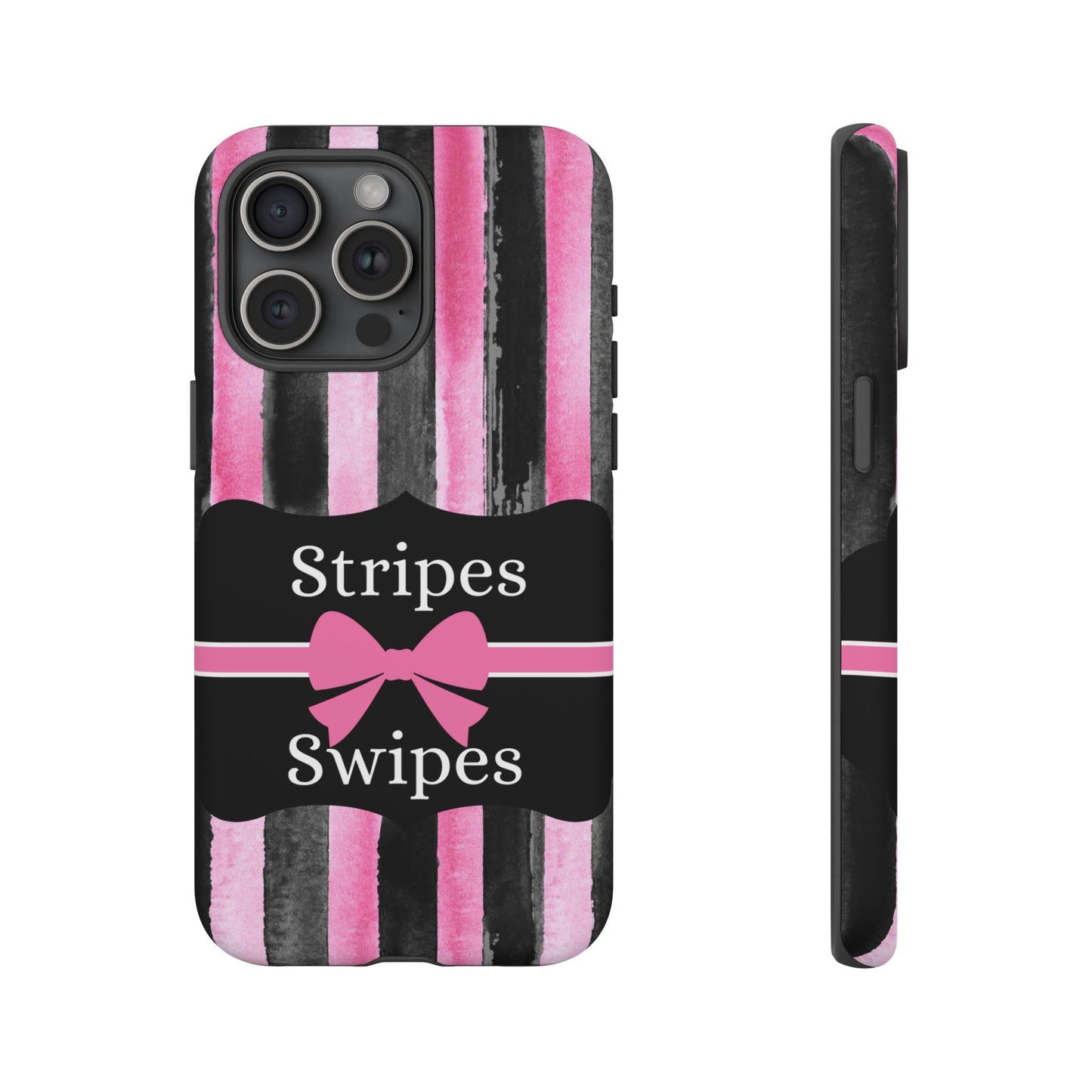 Phone Case iPhone 16/15/14 - Black/Pink Stripes & Swipes Tough Case