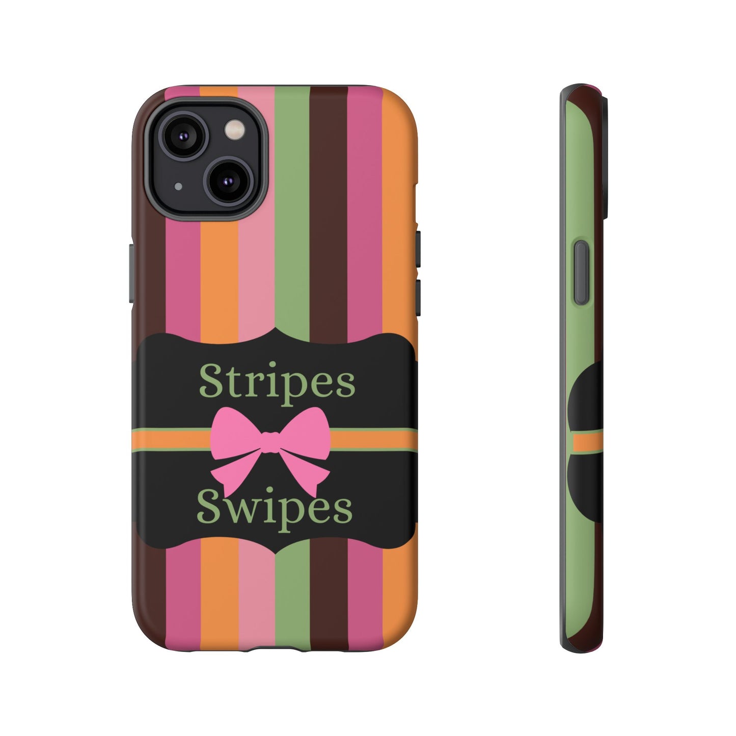 Phone Case iPhone 16/15/14 - Brown/Green Stripes & Swipes Tough Case