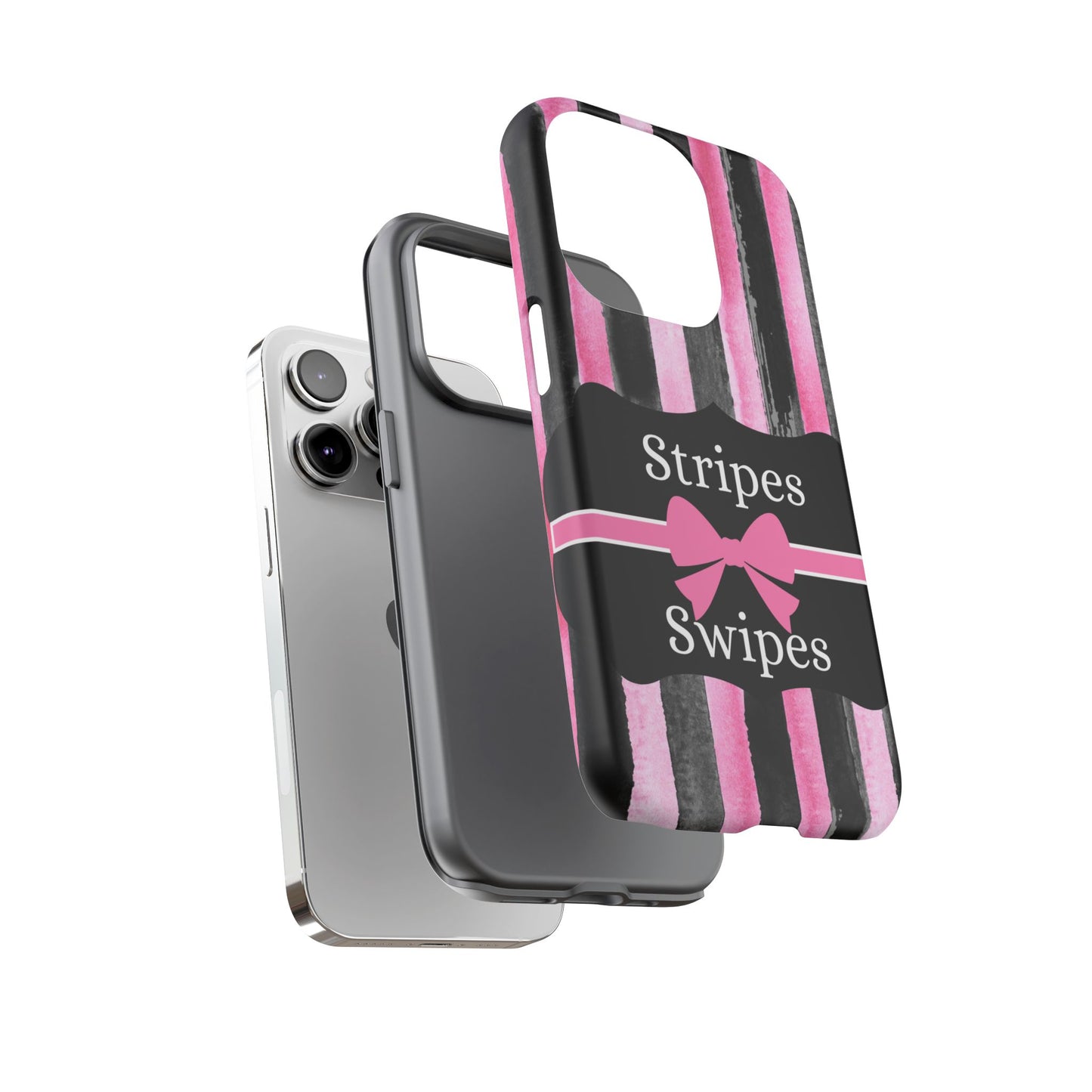 Phone Case iPhone 16/15/14 - Black/Pink Stripes & Swipes Tough Case