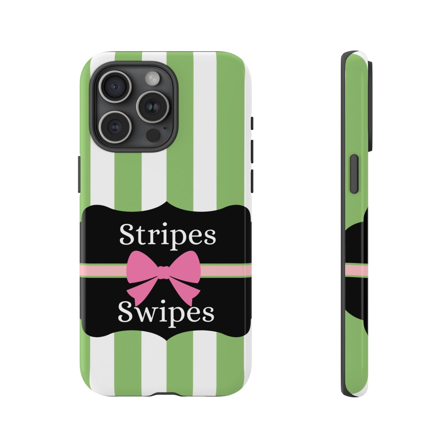 Phone Case iPhone 16/15/14 - Green/White Stripes & Swipes Tough Case