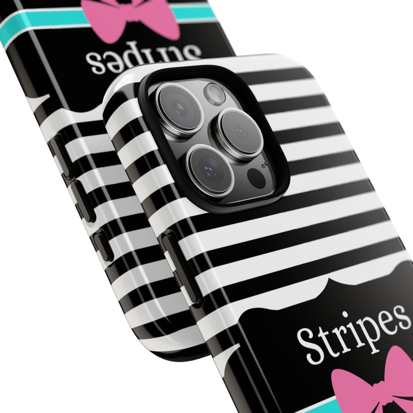 Phone Case iPhone 16/15/14 - Black/White/Blue Stripes & Swipes Tough Case