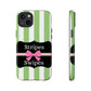 Phone Case iPhone 16/15/14 - Green/White Stripes & Swipes Tough Case