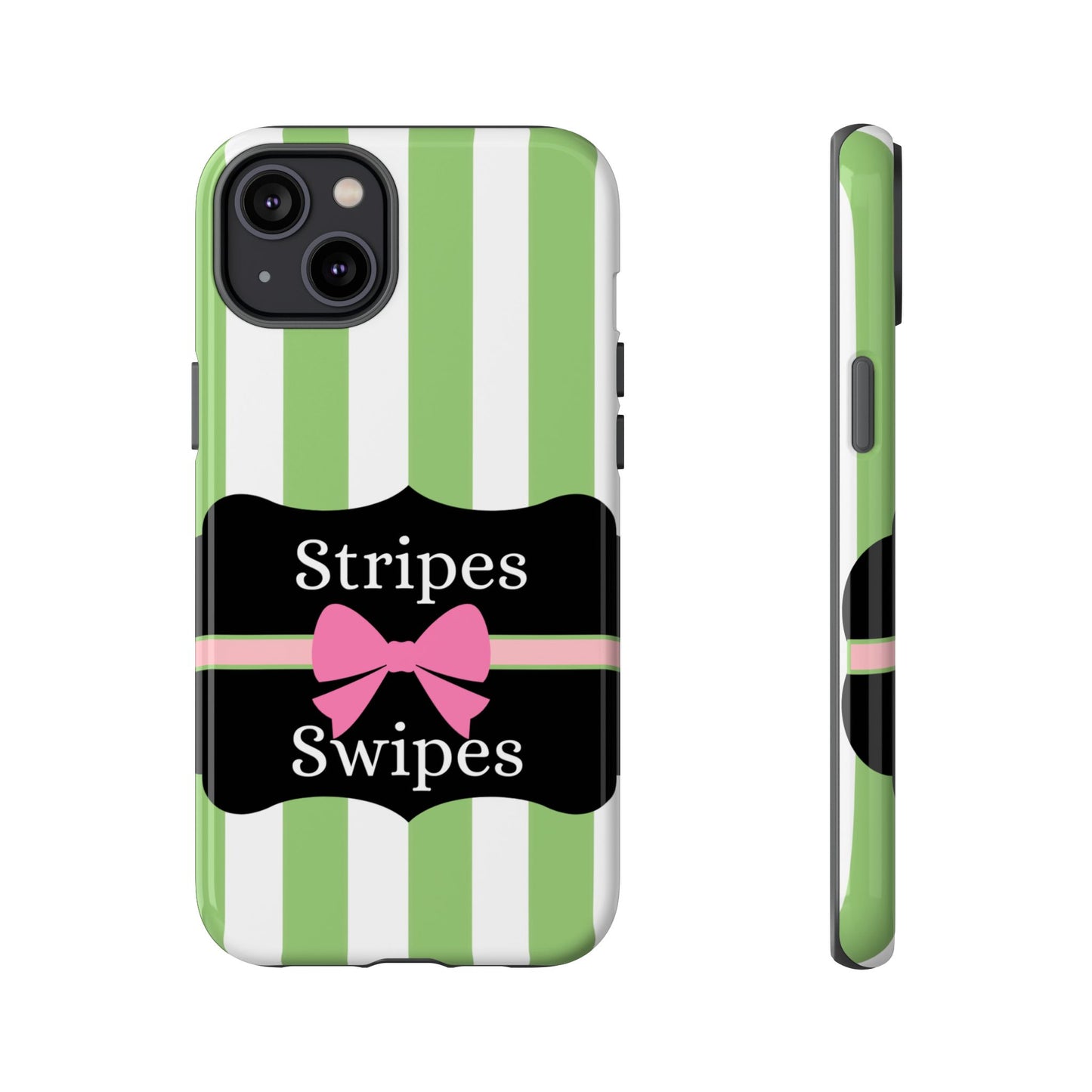 Phone Case iPhone 16/15/14 - Green/White Stripes & Swipes Tough Case