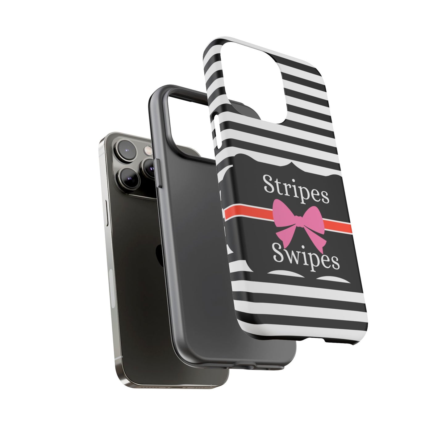 Phone Case iPhone 16/15/14 -Black/White/Red Stripes & Swipes Tough Case