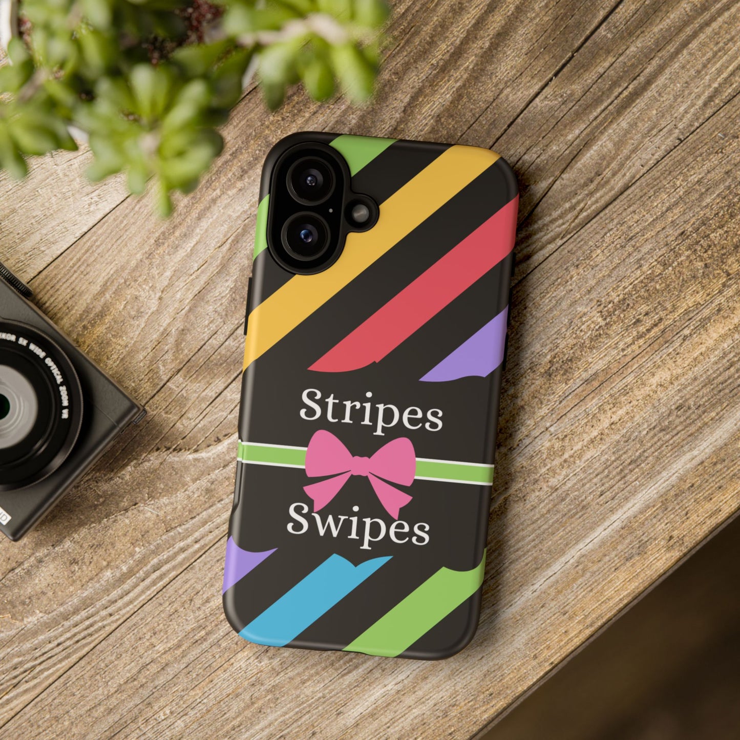 Phone Case iPhone 16/15/14 - Diagonal Vivid Black Stripes & Swipes Tough Case