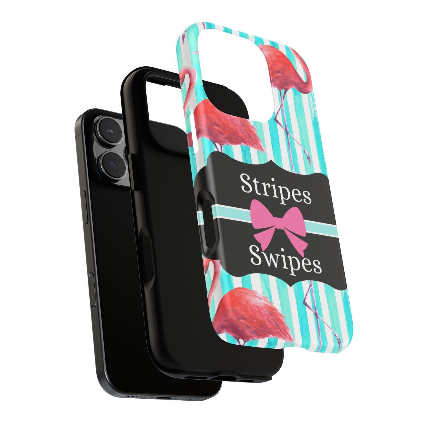 Phone Case iPhone 16/15/14 - Flamingo Stripes & Swipes Tough Case