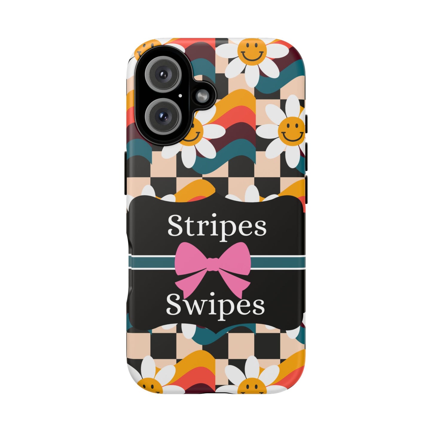 Phone Case iPhone 16/15/14 - Smiley Faces Stripes & Swipes Tough Case