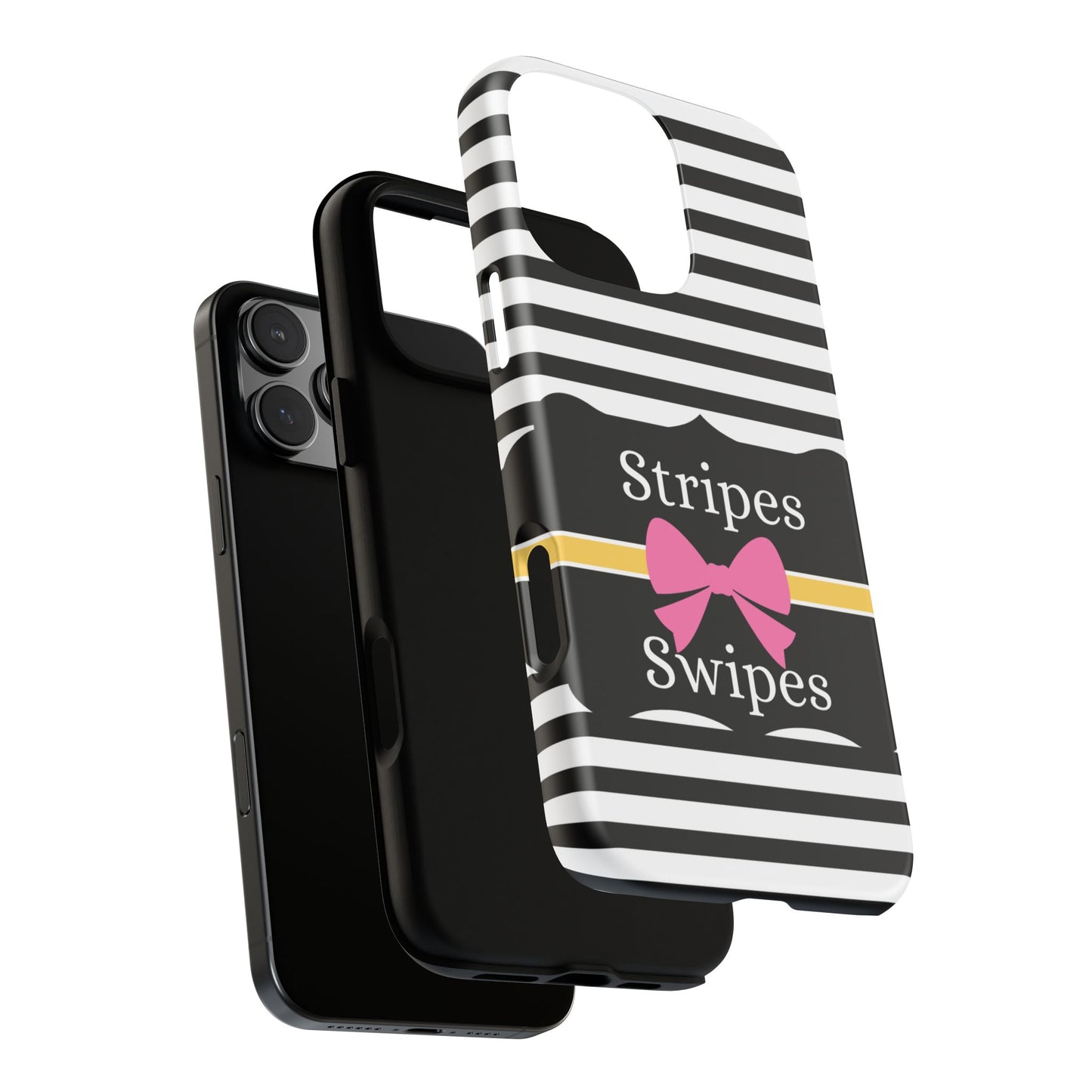 Phone Case iPhone 16/15/14 - Black/White/Yellow Stripes & Swipes Tough Case