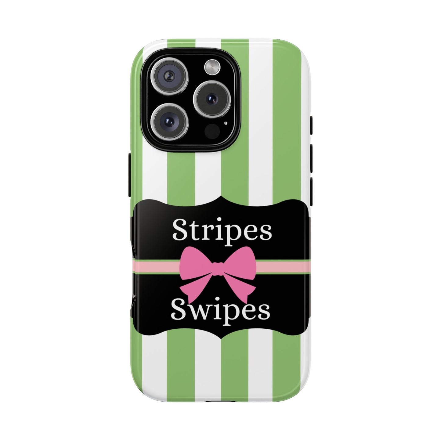 Phone Case iPhone 16/15/14 - Green/White Stripes & Swipes Tough Case