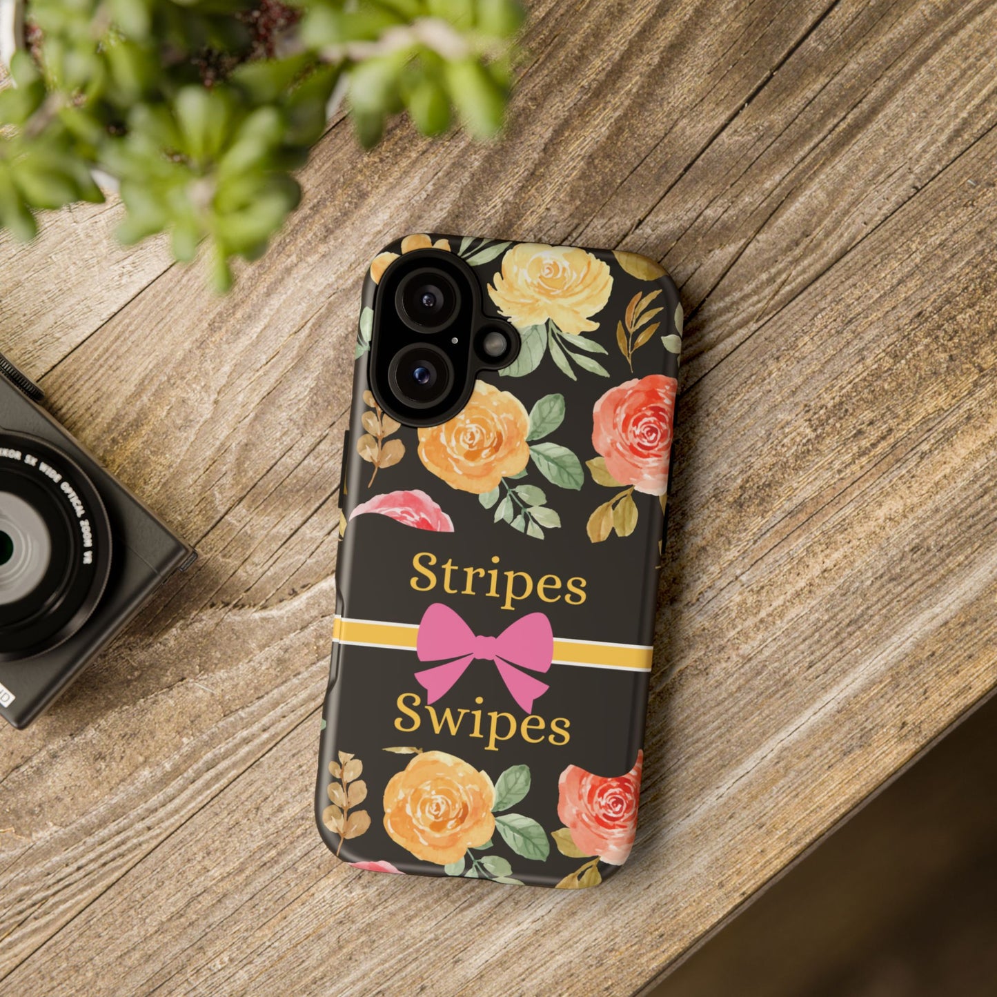 Phone Case iPhone 16/15/14 - Flowers Stripes & Swipes Tough Case