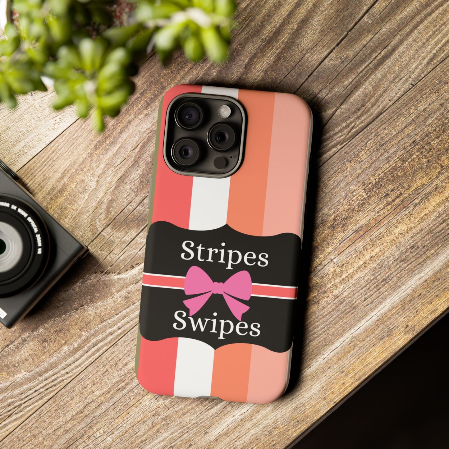 Phone Case iPhone 16/15/14 - Peachy Stripes & Swipes Tough Case