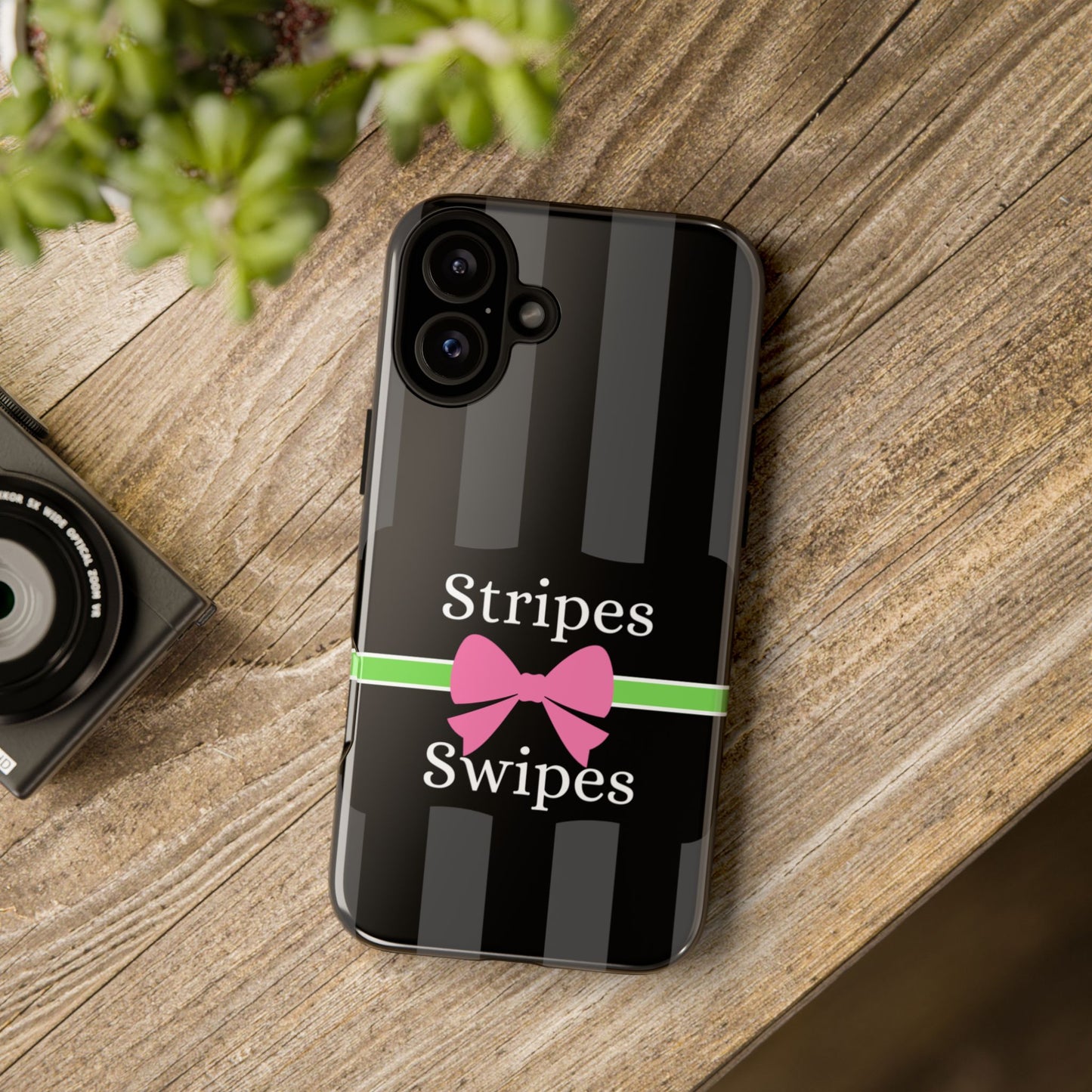 Phone Case iPhone 16/15/14 - Black/Gray/Pink Stripes & Swipes Tough Case