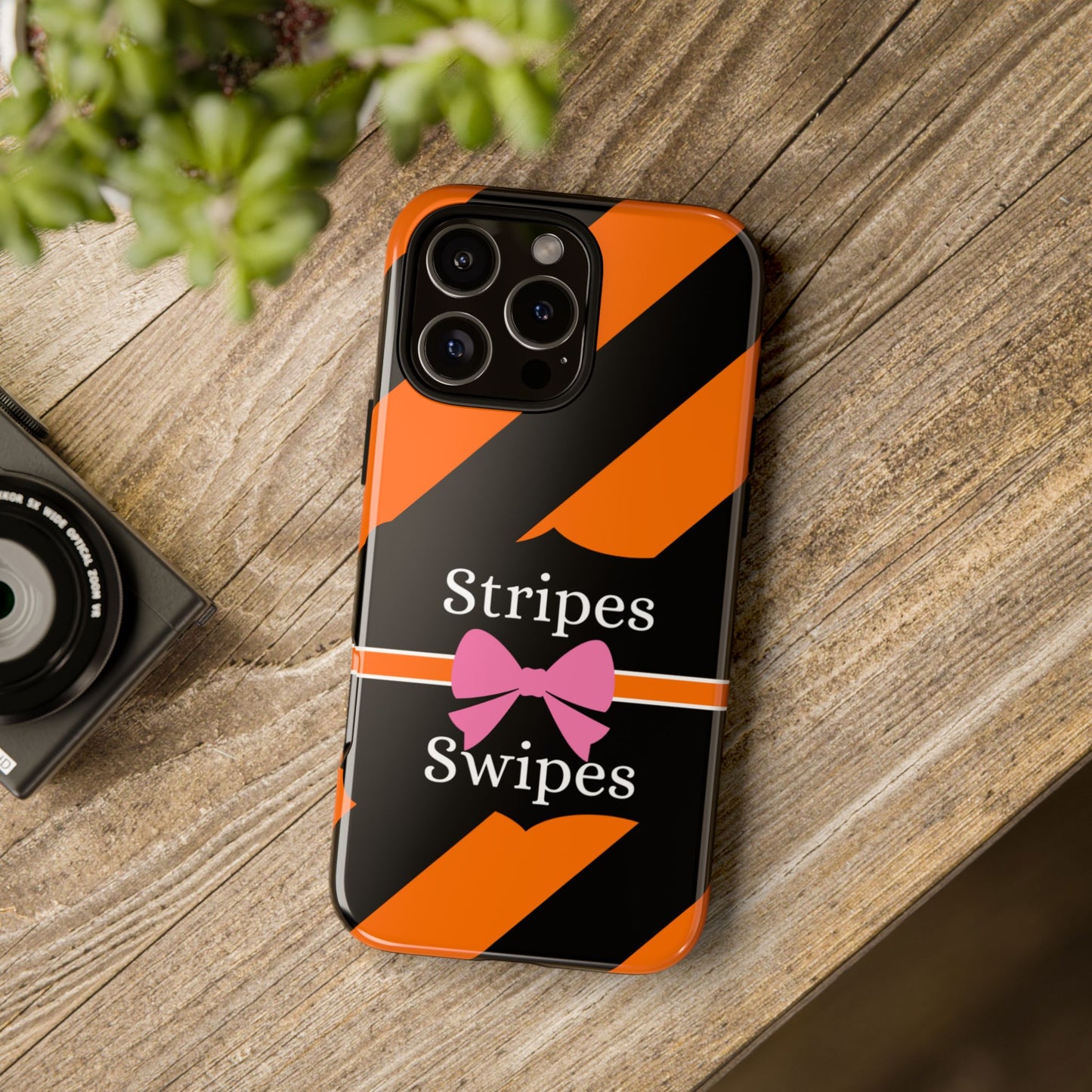 Phone Case iPhone 16/15/14 - Orange/Black Stripes & Swipes Tough Case