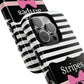 Phone Case iPhone 16/15/14 - Black/White/Pink Stripes & Swipes Tough Case